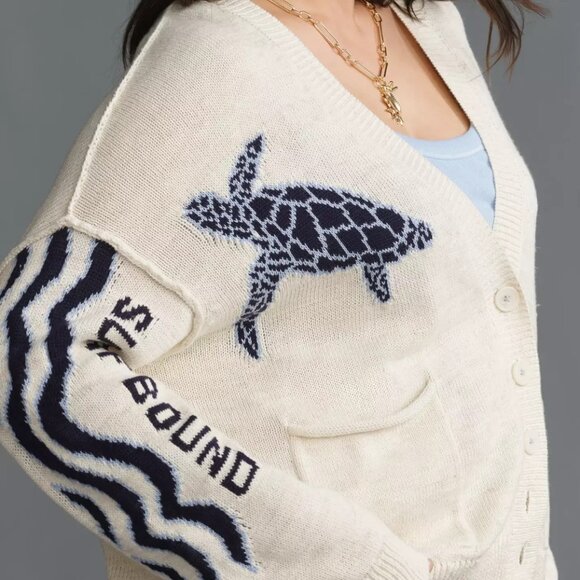 Anthropologie Pilcro Sea Turtle Cardigan Sweater Surf Bound Nautical Size 2X NWT - Picture 9 of 11